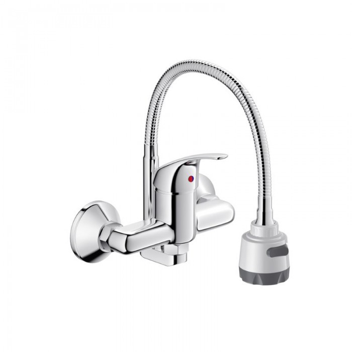 Vòi rửa bát gắn tường cần mềm nóng lạnh Sanfi SF712