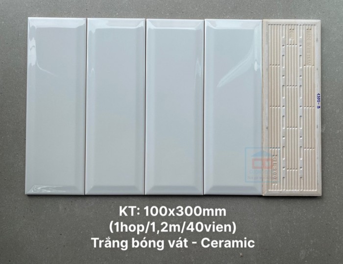 Gạch thẻ trắng bóng vát 10x30cm STA1300-B