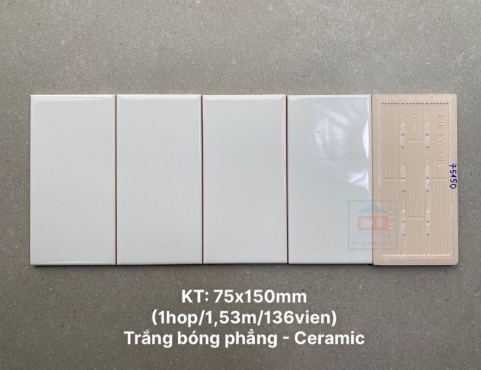 Gạch thẻ 75x150 mm trắng bóng phẳng STA75150