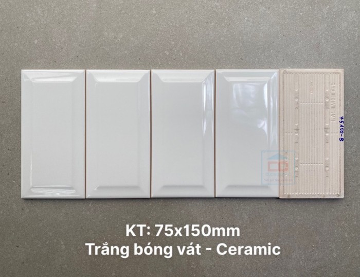 Gạch thẻ 75x150 mm trắng bóng vát PSTA75150-B