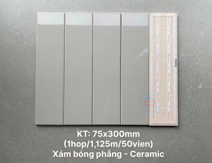 Gạch thẻ xám ấm bóng 75x300 mm PSTA75303