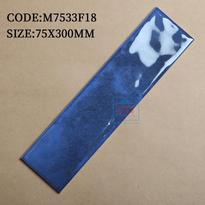 Gạch thẻ xanh dương bóng 75x300 mm M7533F18
