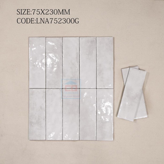 Gạch thẻ 75x230 mm trắng bóng 752300G