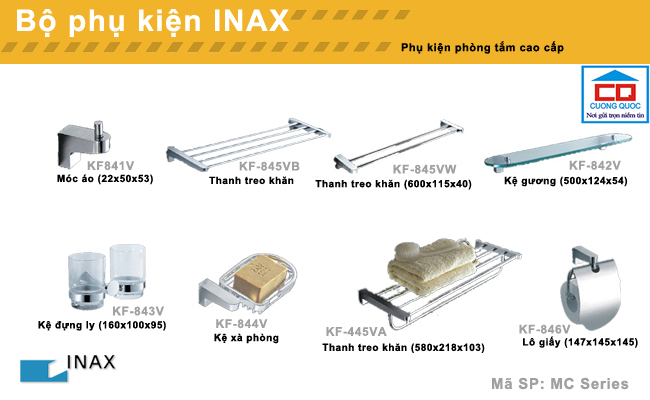 Bộ phụ kiện phòng tắm cao cấp Inax MC series Giá Rẻ - Vòi sen INAX cho phòng tắm: Bộ phụ kiện phòng tắm cao cấp Inax MC series giá rẻ là sự kết hợp hoàn hảo giữa thẩm mỹ và tiện nghi. Sản phẩm này bao gồm mọi thứ bạn cần để nâng cao trải nghiệm tắm của bạn, bao gồm vòi sen INAX tuyệt đẹp. Ngoài ra, các sản phẩm này còn giúp tiết kiệm nước và thân thiện với môi trường. Hãy khám phá ngay!